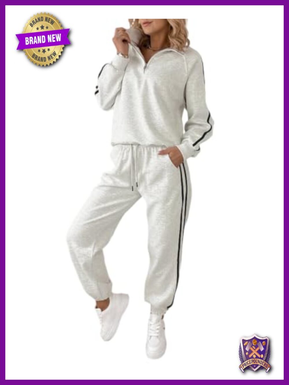 CHICME Half Zip Sweatshirt & Jogger Set Striped Medium Stretch 2 Piece